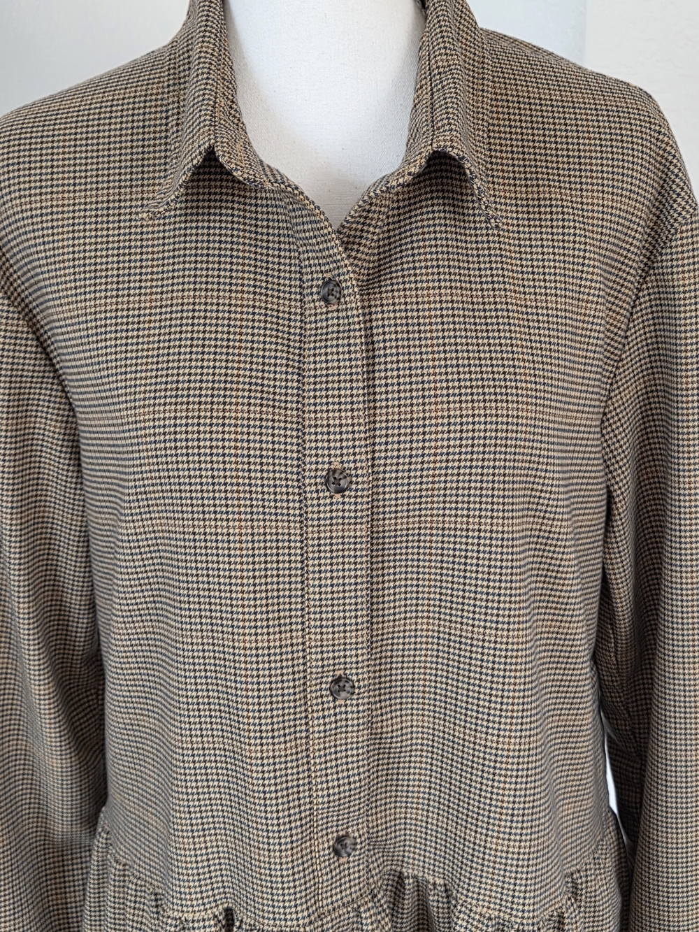 RVCA Houndstooth Plaid Button Up Collared Shirt Sress Brown Size S - Picture 11 of 11